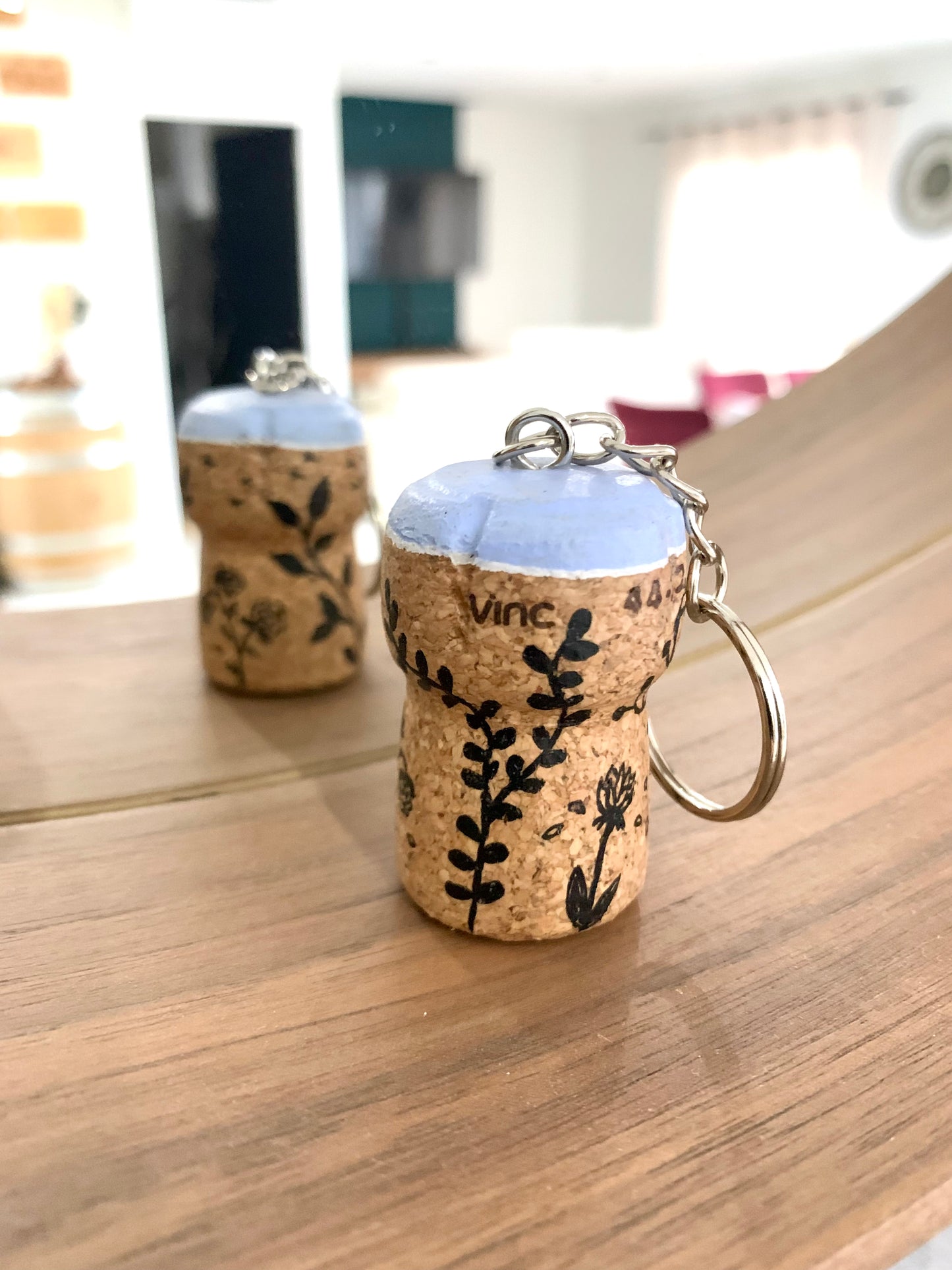 Porte-clés bleu ciel « floral »