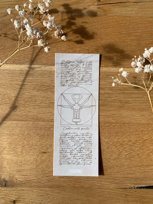 Marque pages du dessin détourné de l’Homme de Vitruve de De Vinci façon tire bouchon